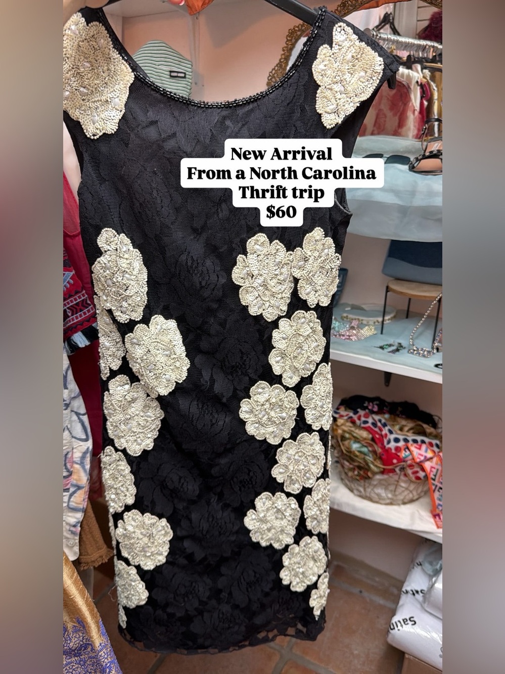 Miss Selfridgr black embroidered and beeded dress, vintage (Size 8)